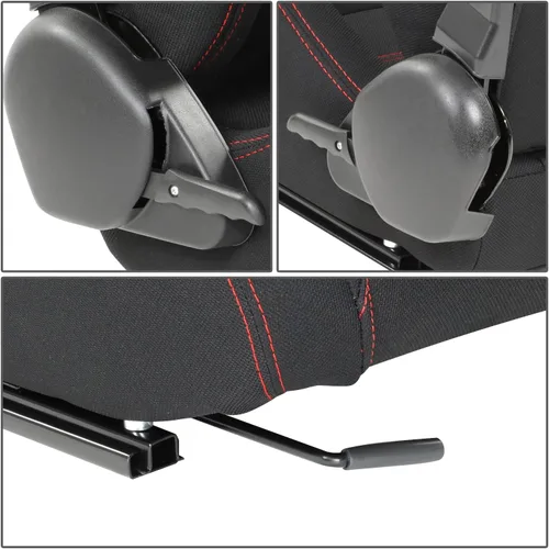 Miniatura 3 de DNA MOTORING RS-JBR-005-BK-RD - 2 asientos de cubo de carreras con respaldo ajustable, ajuste único y riel, compatibles con arnés de 4 puntos, tela