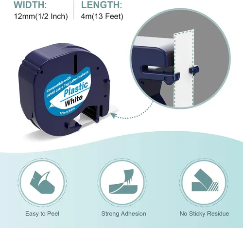 Miniatura 4 de Paquete de 5 cintas compatibles con recambios DYMO Letratag de repuesto para recambios de rotuladora DYMO 91331 91332 91333 91334 91335 Cinta