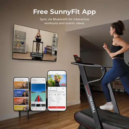 Miniatura 6 de Sunny Health & Fitness Smart Curved Manual Treadmill, Non-Motorized Self-Powered Running Machine, Heavy-Duty Commercial-Grade Endurance Training