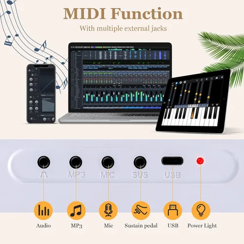 Miniatura 5 de Costzon Teclado de piano digital plegable de 88 teclas, teclado semipesado de tamaño completo, piano eléctrico portátil con MIDI, función dividida