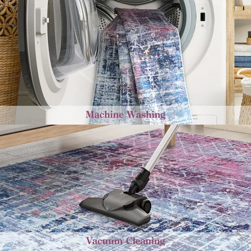 Miniatura 5 de Zealude - Alfombras abstractas boho azul rosa para dormitorio de niñas y niños, alfombra lavable de 8 x 10 pies para sala de estar y comedor