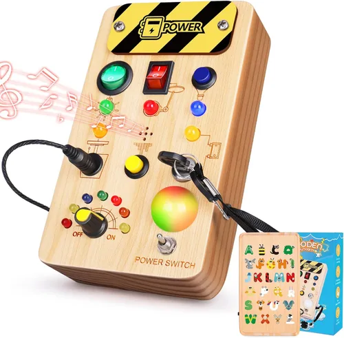Miniatura 12 de TINTECUSA Tablero Ocupado con Luz LED, Juguetes Sensoriales de Madera para Niños Pequeños, Juguete Musical Montessori para Avión, Actividades