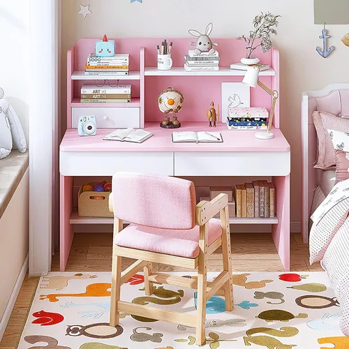 Miniatura 9 de QQXX Adorable juego de escritorio y silla de estudio, mesa de estudio escolar de madera con cajones y silla, escritorio de estudio para estudiantes