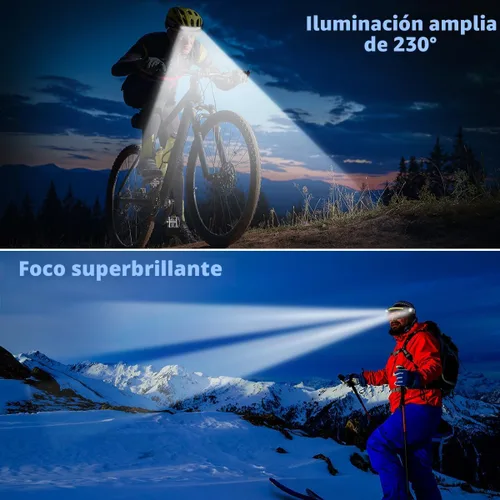Miniatura 6 de Paquete de 5 linternas frontales recargables, linterna de cabeza de haz ancho de 230° con 2 focos, linterna frontal LED con sensor de movimiento