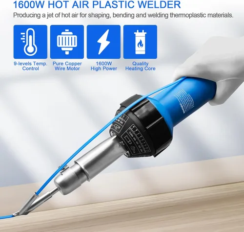 Miniatura 2 de Soldador de plástico con aire caliente 1600W Kit de soldadura de plástico para techos 110V, soldador de plástico con aire caliente de mano