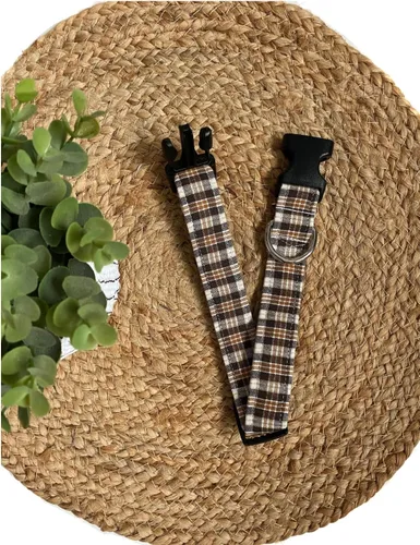 Miniatura 3 de Brown and Tan Plaid Dog Collar (X-Small)