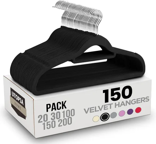 Miniatura 12 de Utopia Home Perchas de terciopelo de alta calidad, paquete de 20 – Percha antideslizante con barra de amarre – Perchas negras con gancho giratorio