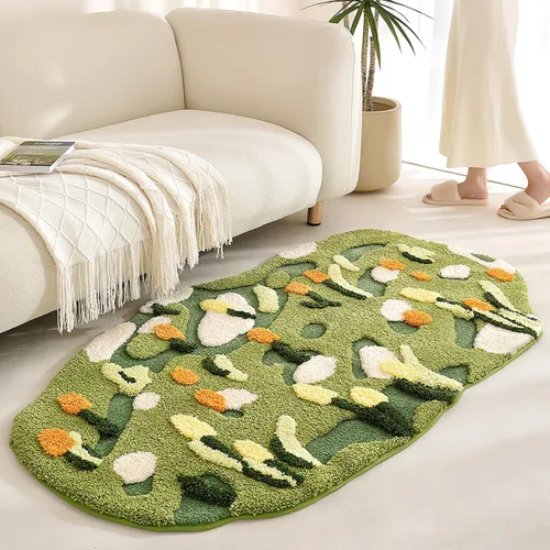 Miniatura 20 de Alfombra de musgo estéreo 3D irregulares con flores naturales, margaritas y musgo, para sala de estar, dormitorio, decoración estética del hogar