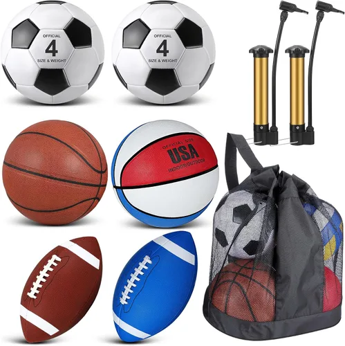 Miniatura 8 de Lenwen Juego de 6 pelotas deportivas para niños y adolescentes, incluye balón de fútbol de baloncesto de tamaño oficial con bolsas
