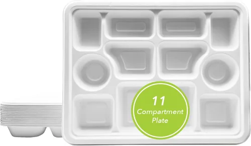 Miniatura 8 de three leaf Bandeja de comida con tapa de 5 compartimentos, 200 juegos. Bandeja de bagazo desechable resistente y ecológica con tapa, platos 100% 5