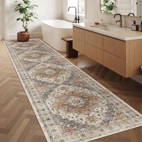 Miniatura 780 de Madane Tapete lavable de 2 x 10 pies para pasillo, cocina, recibidor, clásico, suave, antideslizante para interiores, casa de campo, baño, sala