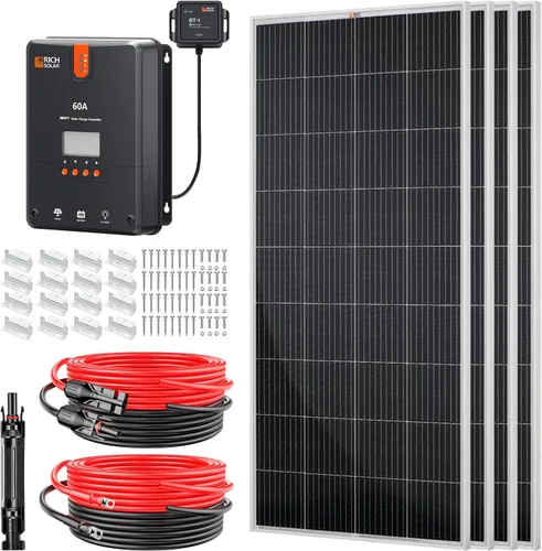 Miniatura 9 de RICH SOLAR Kit solar premium de 400 vatios – Paquete de 2 paneles de 200 W, controlador de carga MPPT de 40 A, soportes Z de montaje, kit