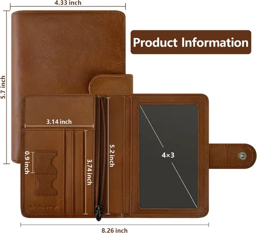 Miniatura 4 de Cartera de pasaporte de cuero genuino, Nuevo camello