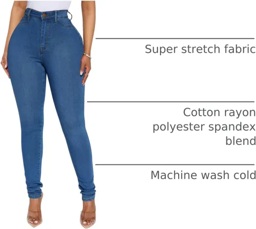 Miniatura 26 de KUNMI - Pantalones de mezclilla clásicos de cintura alta para mujer, elásticos, con efecto de levantamiento de glúteos, ajustados