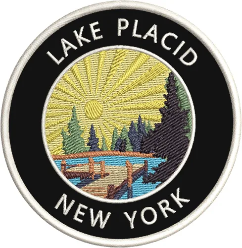 Lake Dock - Lake Placid - Nueva York 3.5" bordado DIY hierro o coser parches decorativos vacaciones aventura tema novedad apliques