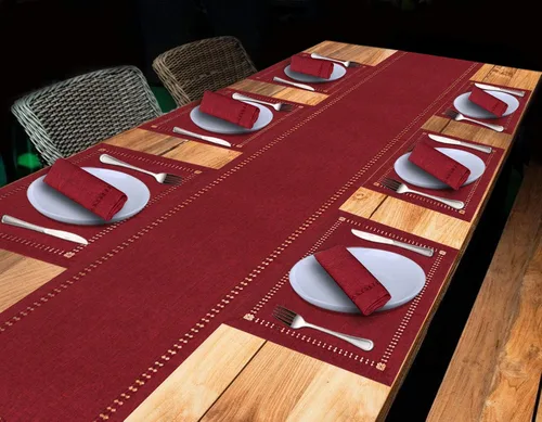 Miniatura 3 de Tapetes de mesa rectangulares de poliéster con vainica, hechos a mano