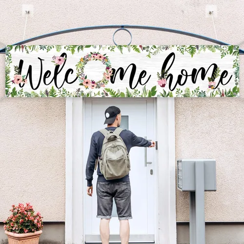 Miniatura 7 de Sumind Cartel de bienvenida a casa grande con cuerda para colgar en primavera, guirnalda de flores de primavera, telón de fondo para fiesta