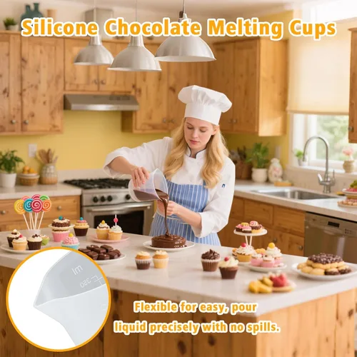Miniatura 4 de Palksky Juego de tazas de silicona para derretir chocolate con 4 tazas medidoras de silicona (8.5 fl oz y 11.8 fl oz) y 4 espátulas resistentes al