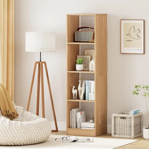 Miniatura 9 de Giantex Estantería de 4 cubos de 56 pulgadas de alto, natural independiente de 15 pulgadas de ancho y 5 niveles con 4 kits antivuelcos, organizador