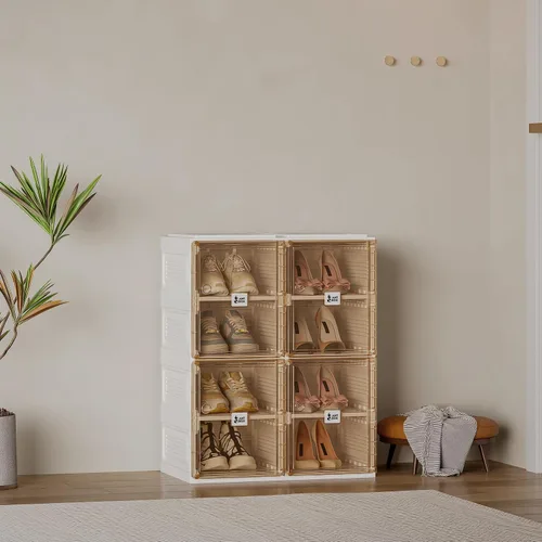 Miniatura 2 de ANTBOX Caja de almacenamiento organizadora de zapatos, zapatero plegable portátil para armario con puerta transparente magnética, contenedores