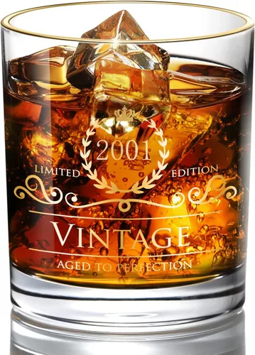 Miniatura 18 de Regalos de cumpleaños número 57 de 1968 para hombres/papá/hijo, vasos de whisky vintage que no se desvanecen de oro de 24 quilates hechos a mano