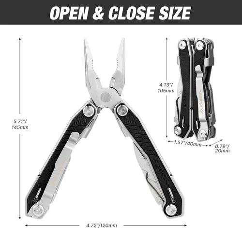 Miniatura 6 de FLISSA Multiherramienta 16 en 1 con mango G10, regalos para hombres, papá, multiherramienta EDC de acero inoxidable con cuchillo de bolsillo
