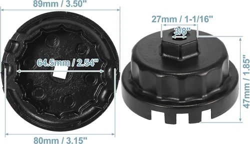Miniatura 4 de X AUTOHAUX Llave de tapa de filtro de aceite, 14 flautas, 4 ranuras, herramienta de extracción de tapa de filtro de aceite de 2.539 in para Toyota