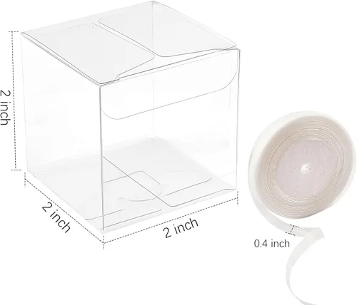 Miniatura 2 de Paquete de 100 cajas de regalo transparentes de 2 x 2 x 2 pulgadas con cintas, mini cajas transparentes para dulces y bombas de chocolate, caja
