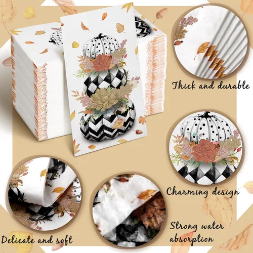 Miniatura 6 de Karenhi 200 piezas Servilletas de papel de otoño de Acción de Gracias Toallas de mano desechables de calabaza para baño 2 capas Toallas de baño
