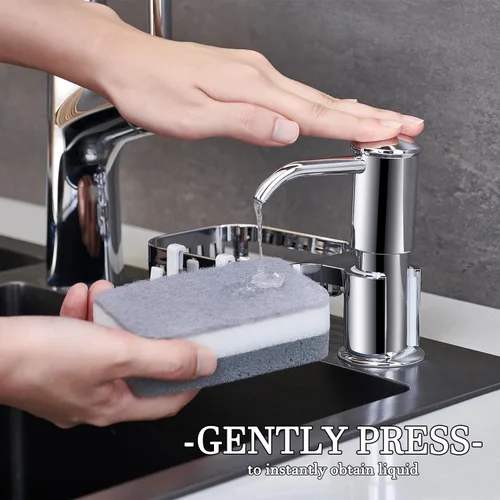 Miniatura 2 de Dispensador de jabón para fregadero con soporte para esponja, dispensadores de jabón integrados para fregadero de cocina, dispensador de jabón
