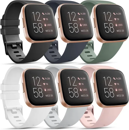 Miniatura 10 de Paquete de 6 correas para reloj inteligente Fitbit Versa 2, pulseras deportivas clásicas suaves de repuesto para mujeres y hombres