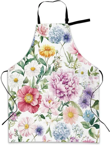 Miniatura 27 de Delantal de cocina con bolsillo, cuello ajustable impermeable y lazos largos, delantal de cocina para hornear, jardinería, pintura para mujer Retro