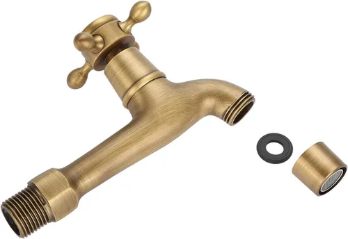 Miniatura 8 de Europeo montado en la pared vintage G1/2 "grifo de latón sólido solo cinta de agua fría para fregadero de cocina fregona piscina (L)