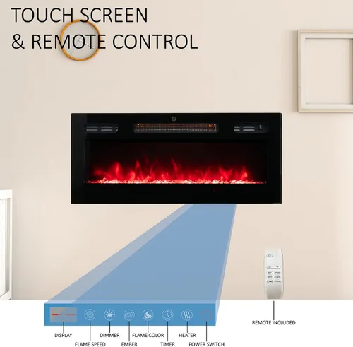 Miniatura 2 de Chimenea eléctrica de 30 pulgadas, calentador de chimenea empotrado y montado en la pared con llama LED de 12 colores, panel de vidrio templado