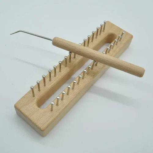 Miniatura 2 de EXCEART - Telar de tejido de madera de haya maciza con gancho de ganchillo, kit de telar ligero para tejer bufanda y manualidades fáciles de hacer