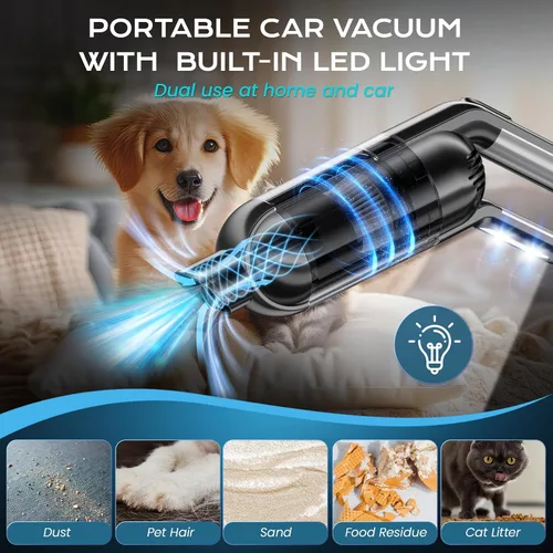 Miniatura 5 de Aspiradora de mano inalámbrica, aspiradora portátil para automóvil con luz LED, aspiradora pequeña recargable con potente succión, aspiradora ligera