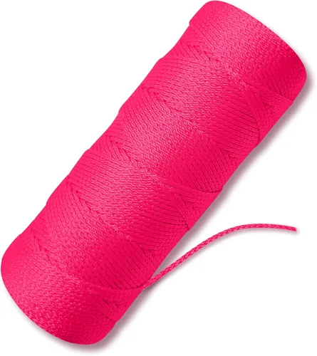 Cuerda de albañilería de nylon trenzada color rosa fluorescente - Cuerda de nylon trenzada #18 - Longitud de 250 pies - Cordel de nylon para rosa