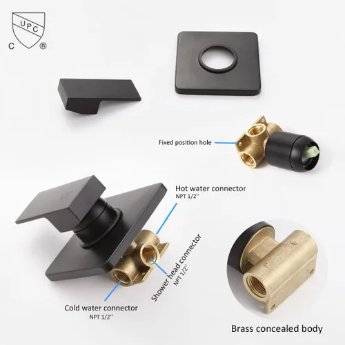 Miniatura 5 de Conjunto de llave de regadera color negro mate, sistema de regadera de lluvia para baño con cabezal de regadera de metal de acero inoxidable, kit