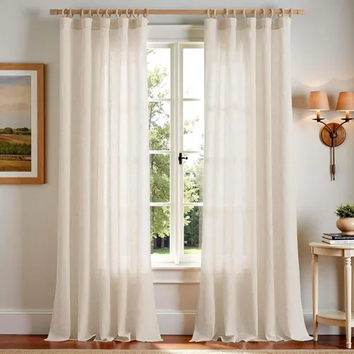 JINCHAN Cortinas de lino de 108 pulgadas de largo, juego de 2 paneles, cortinas de ventana para sala de estar y dormitorio, cortinas de estilo