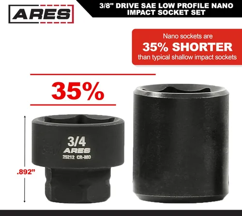 Miniatura 4 de ARES 29019 – Juego de 10 dados de impacto nano de perfil bajo SAE de 3/8 de pulgada de accionamiento – Los dados de grado de impacto ofrecen mayor