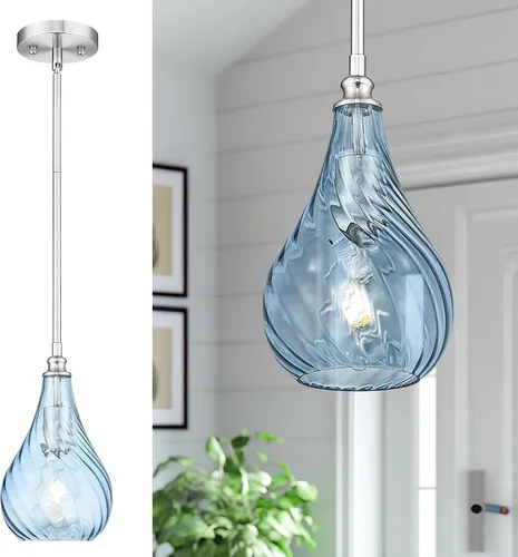 Miniatura 11 de TENGXIN Paquete de 2 luces colgantes de cocina sobre isla de 6 pulgadas, luces colgantes, lámpara colgante de vidrio rayado con acabado dorado