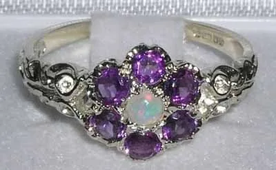 Miniatura 4 de Anillo de plata de ley 925 auténtica auténtica ópalo y amatista para mujer