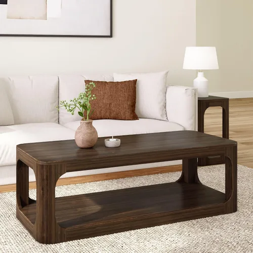 Miniatura 11 de Plank+Beam Forma - Mesa de centro moderna de 54 pulgadas con estante, mesa central contemporánea con espacio de almacenamiento, mesa de té Nuez