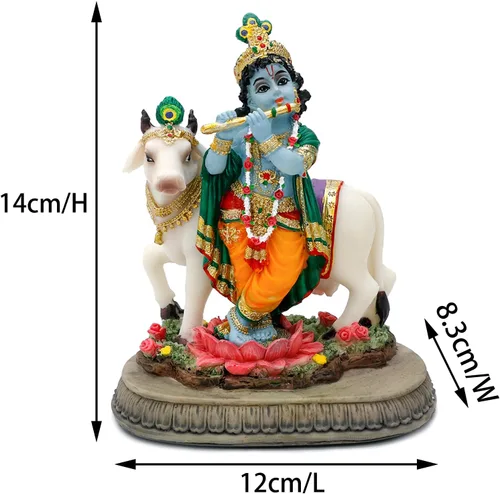 Miniatura 4 de BangBangDa Estatua de ídolo del señor indio Krishna – 5.7 pulgadas de alto, murit de dios hindú Krishna para el templo del hogar, Puja Diwali