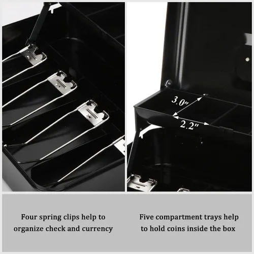 Miniatura 3 de Jssmst - Caja grande de seguridad para dinero con bandeja; caja con cerradura para dinero con cable de seguridad y cerradura de llave, de metal