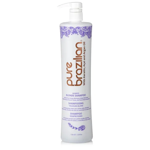 Miniatura 8 de Pure Brazilian Always Blonde Champú con queratina, Acai y aceite de argán, champú morado para cabello teñido sin sulfatos, 13.5 onzas líquidas