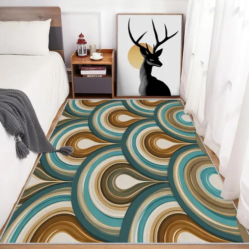 Miniatura 4 de 2x3 Retro Wavy Throw Rugs for Entryway, Washable Mid Century Modern Pattern Indoor Door Mat, Bedroom Kitchen Entrance, Non Slip Soft Thin, Abstract