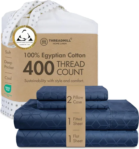 Miniatura 13 de Threadmill - Juego de sábanas de algodón egipcio para cama tamaño King Juego de sábanas de cama King 100% de algodón egipcio certificado Sábanas