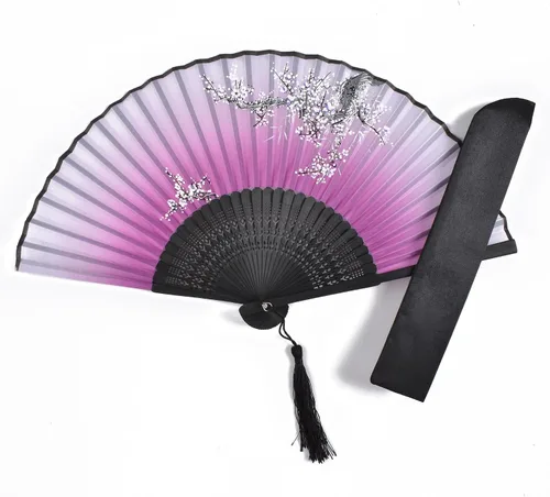 Miniatura 8 de Abanicos plegables decorativos, regalo para mujeres de 8.27 pulgadas con marco de bambú y seda con una funda de tela para protección, estilo retro