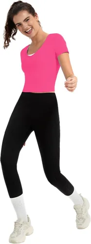 Miniatura 5 de Husnainna Camisas de yoga para mujer, camisas de entrenamiento de manga corta, camiseta de compresión atlética con cuello en V